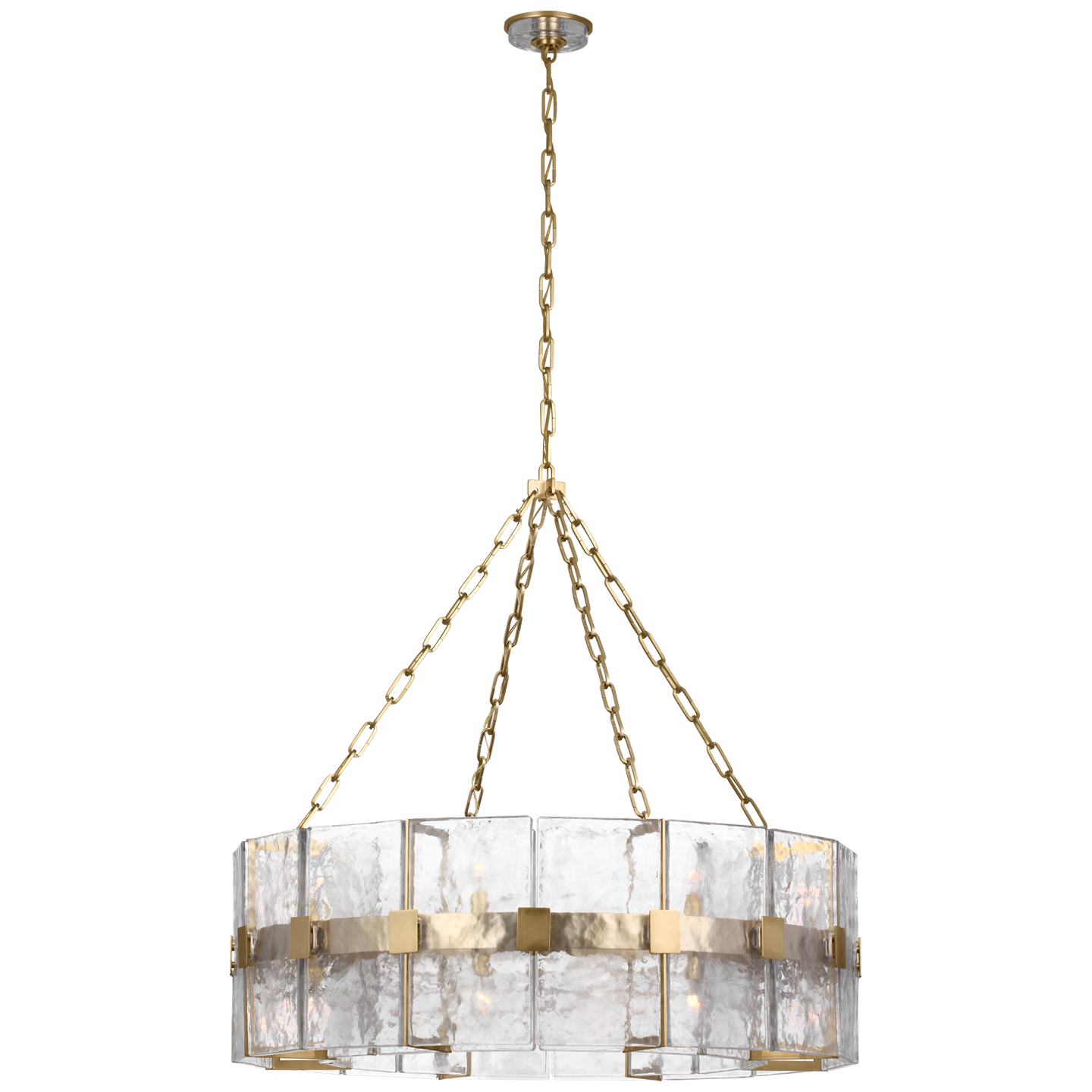 Solera 37" Barrel Chandelier | Hand-Rubbed Antique Brass | Clear Wavy Glass