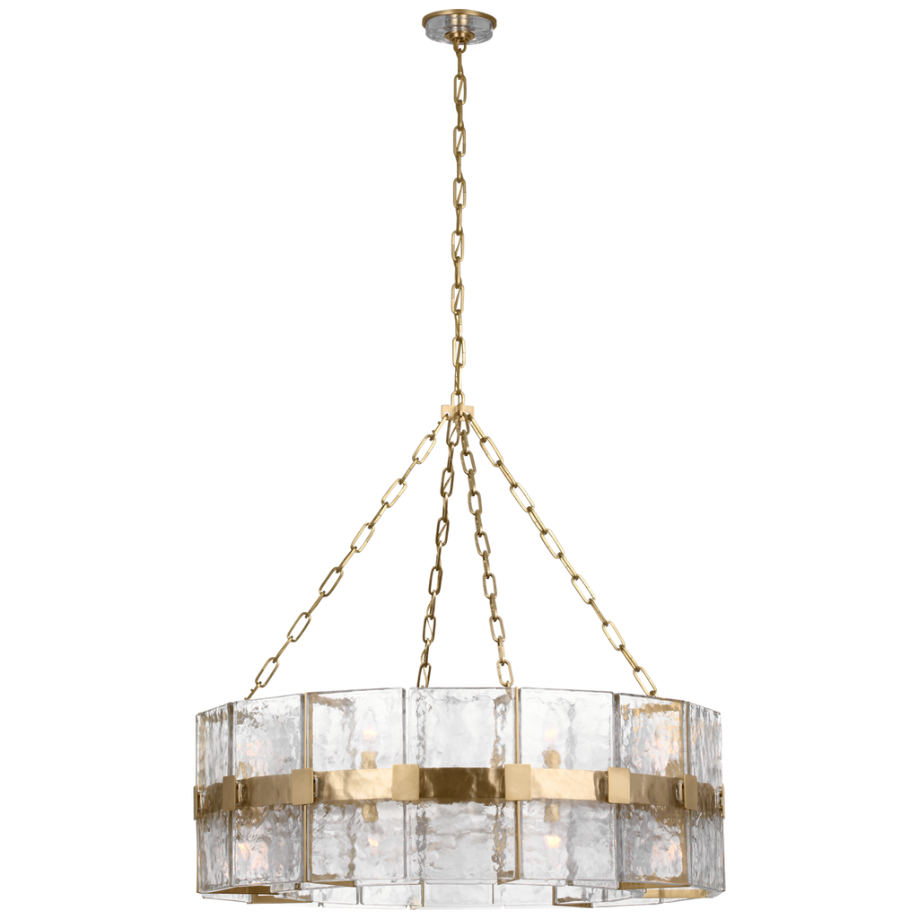 Solera 37" Barrel Chandelier | Hand-Rubbed Antique Brass | Clear Wavy Glass