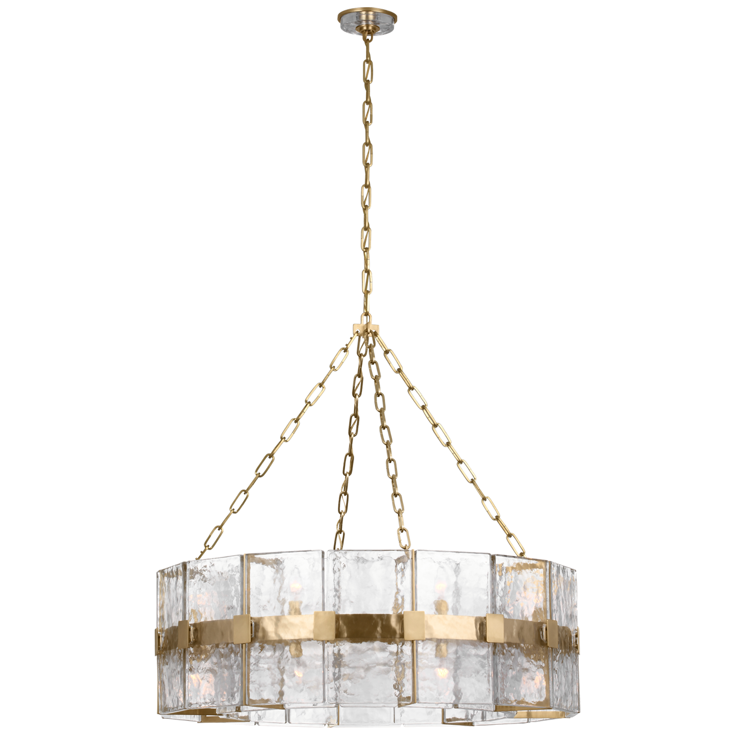 Solera 37" Barrel Chandelier | Hand-Rubbed Antique Brass | Clear Wavy Glass