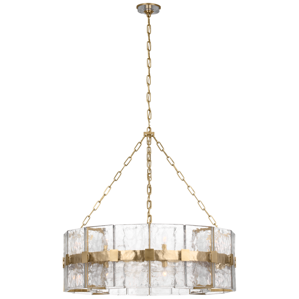 Solera 37" Barrel Chandelier | Hand-Rubbed Antique Brass | Clear Wavy Glass