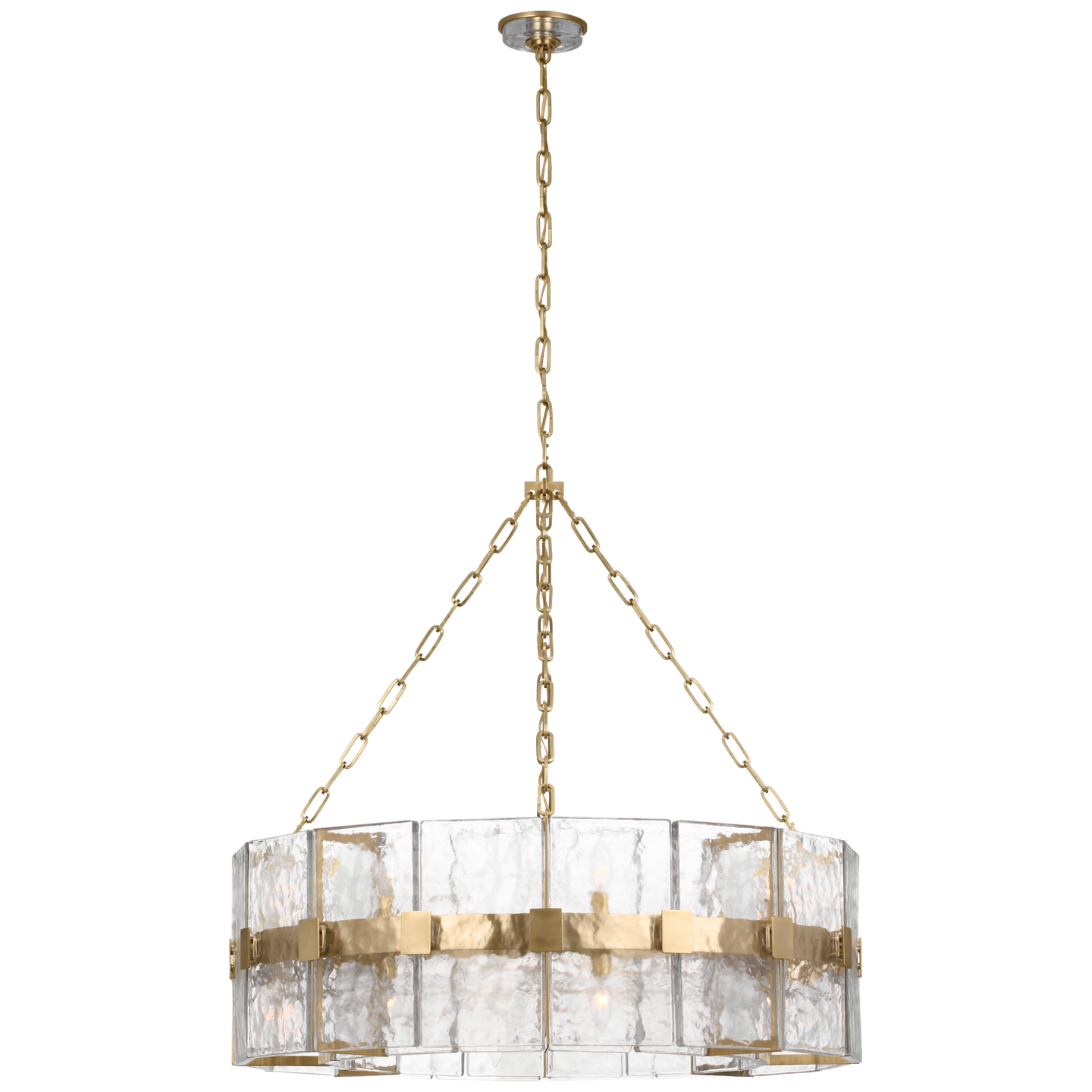 Solera 37" Barrel Chandelier | Hand-Rubbed Antique Brass | Clear Wavy Glass