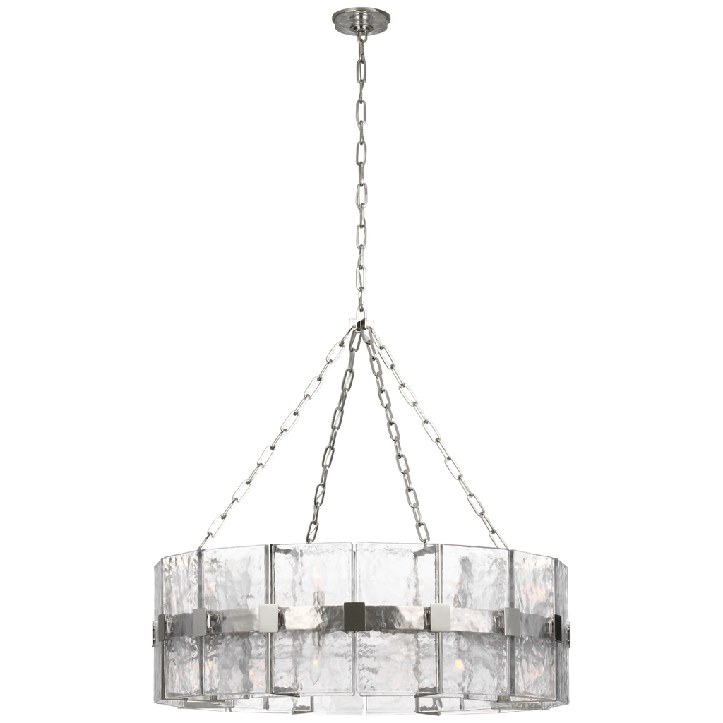 Solera 37" Barrel Chandelier | Polished Nickel | Clear Wavy Glass