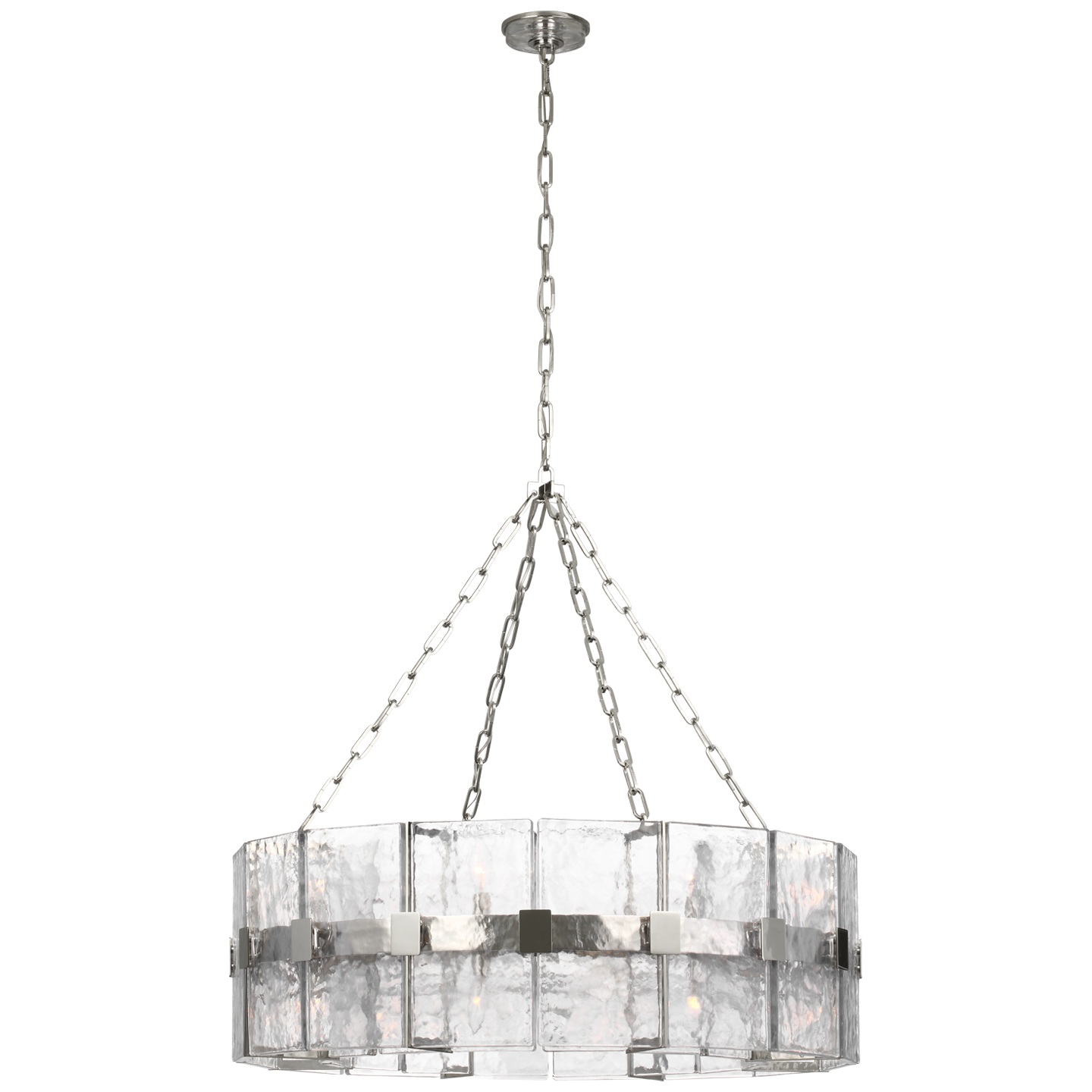Solera 37" Barrel Chandelier | Polished Nickel | Clear Wavy Glass
