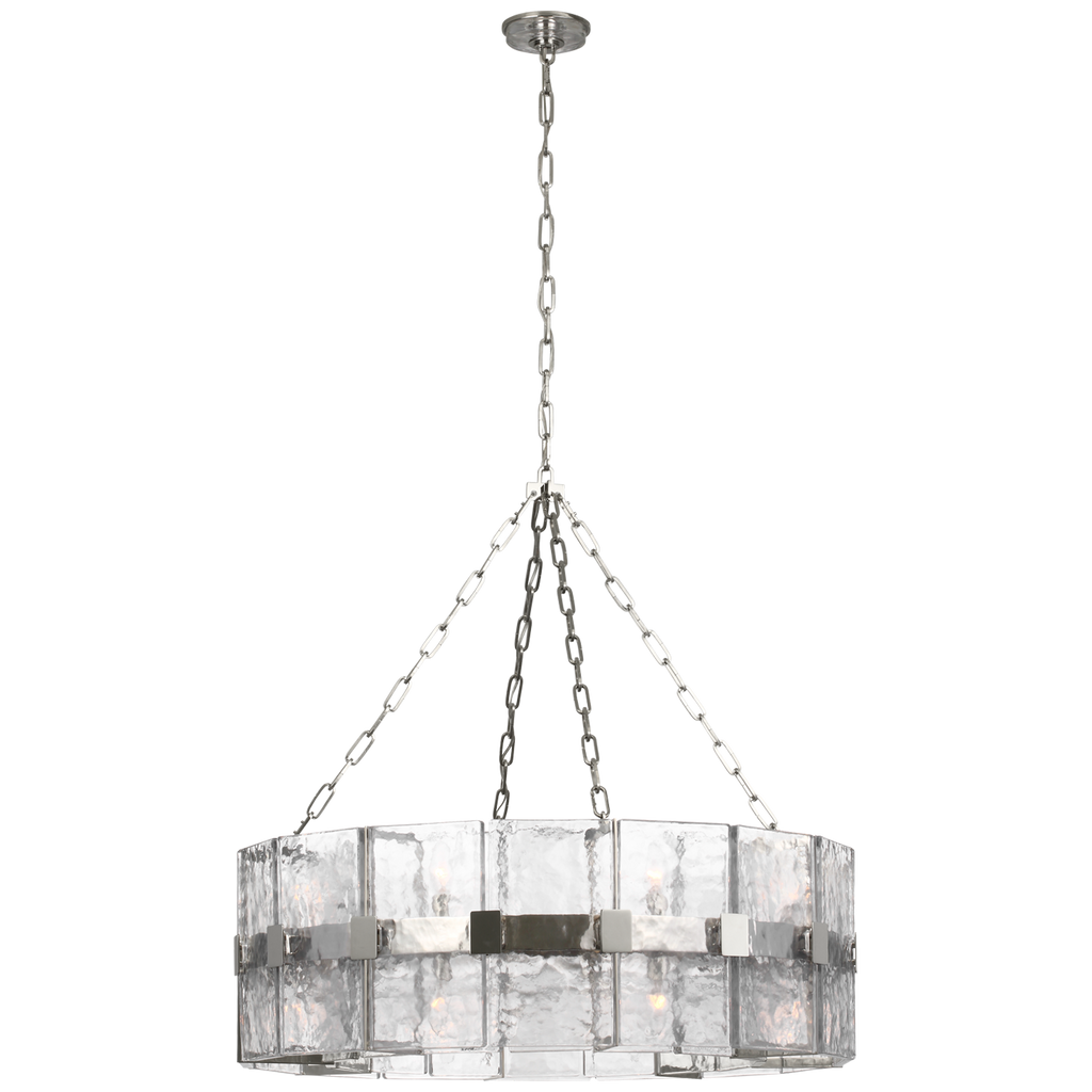 Solera 37" Barrel Chandelier | Polished Nickel | Clear Wavy Glass