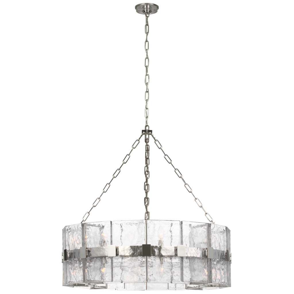 Solera 37" Barrel Chandelier | Polished Nickel | Clear Wavy Glass