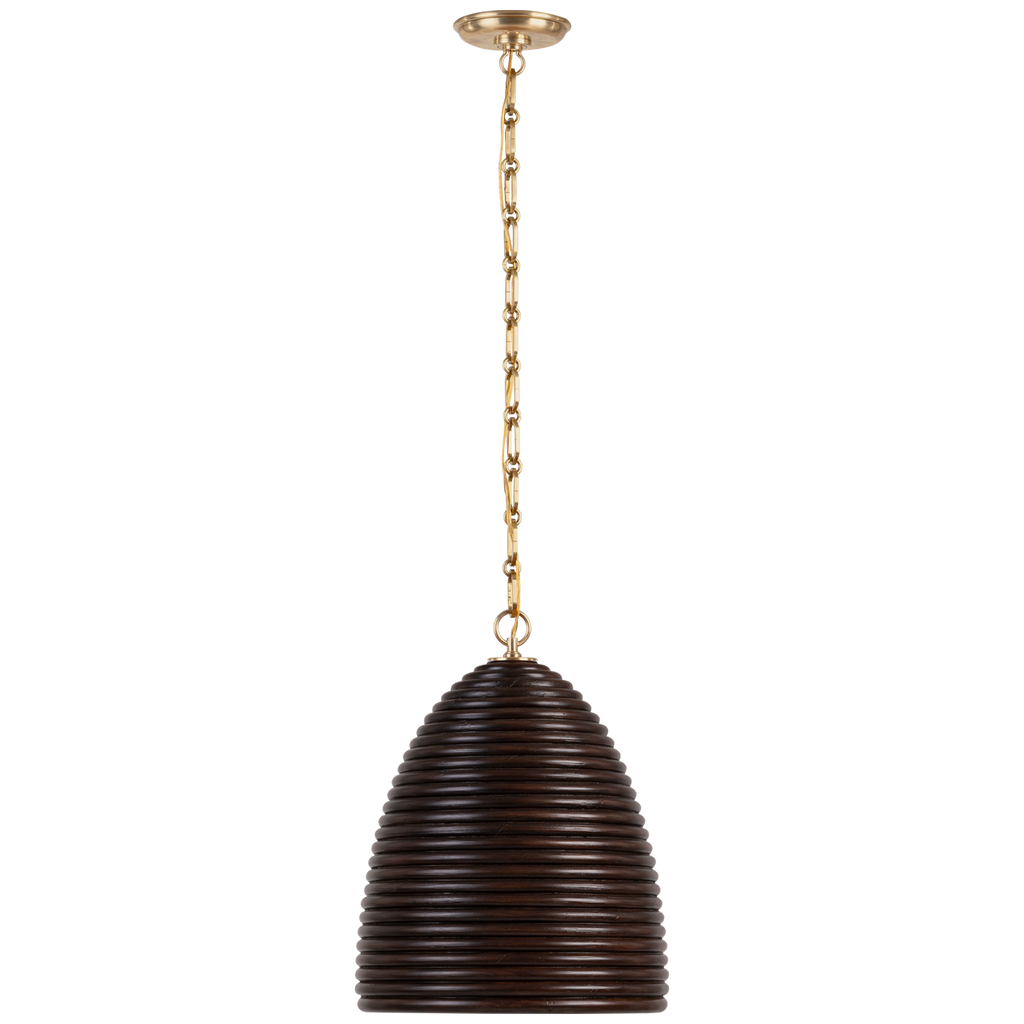 Emerson 14" Pendant | Hand-Rubbed Antique Brass | Espresso Rattan Shade