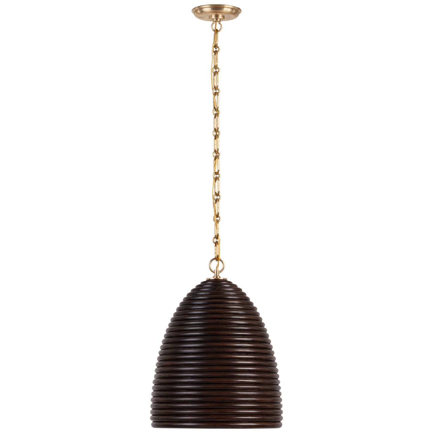 Emerson 14" Pendant | Hand-Rubbed Antique Brass | Espresso Rattan Shade