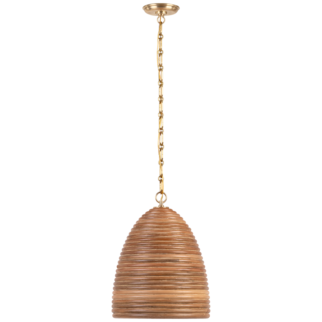 Emerson 14" Pendant | Hand-Rubbed Antique Brass | Natural Rattan Shade