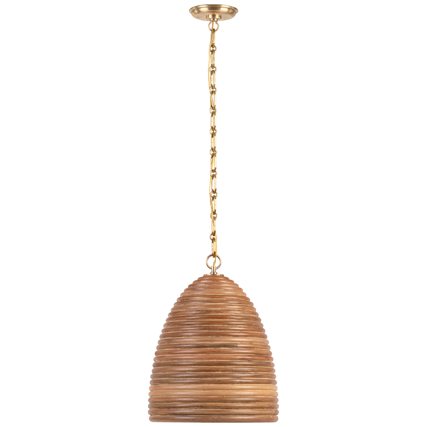 Emerson 14" Pendant | Hand-Rubbed Antique Brass | Natural Rattan Shade