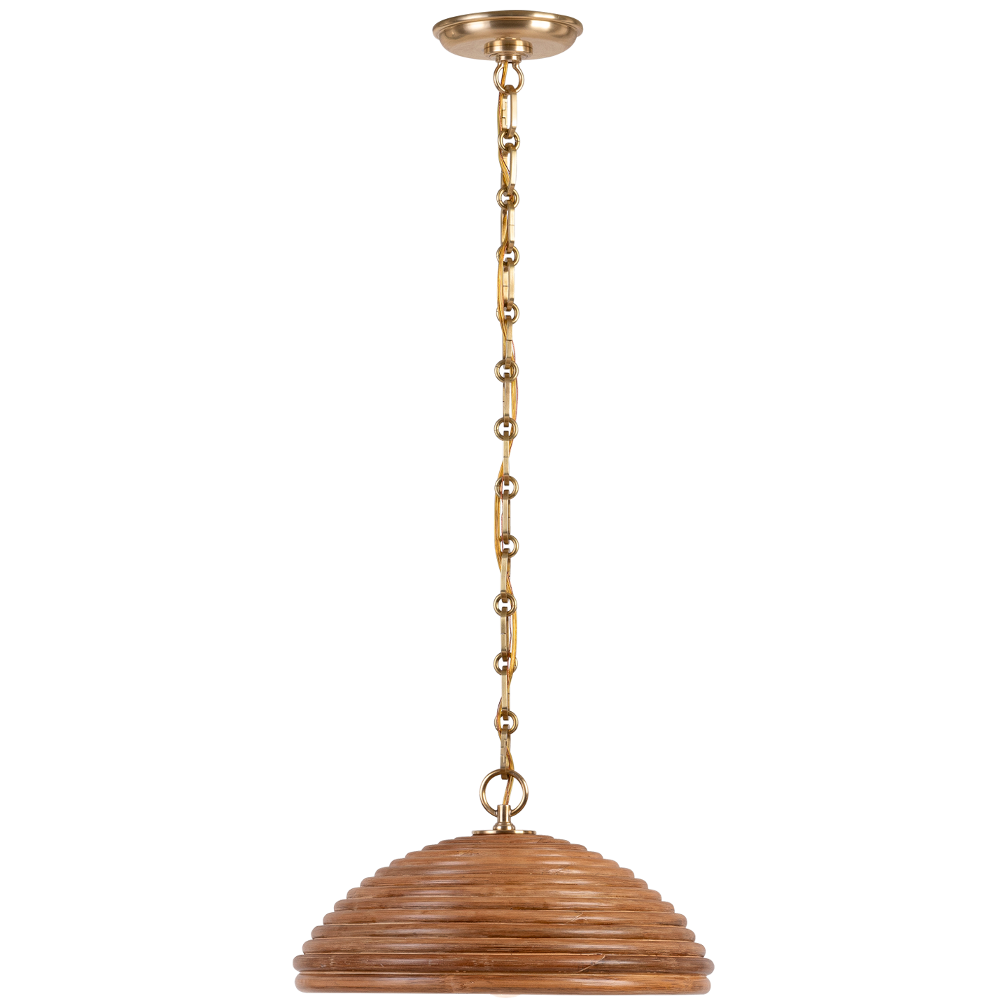 Emerson 16" Pendant | Hand-Rubbed Antique Brass | Natural Rattan Shade