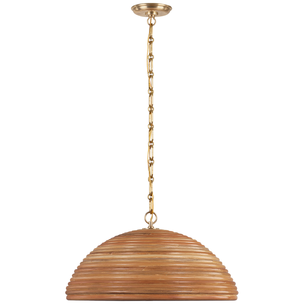 Emerson 23" Pendant | Hand-Rubbed Antique Brass | Natural Rattan Shade