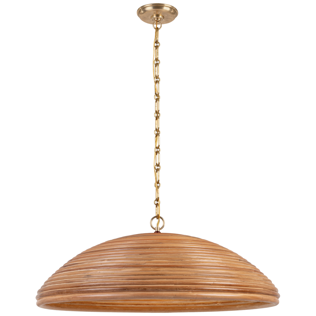Emerson 29" Pendant | Hand-Rubbed Antique Brass | Natural Rattan Shade