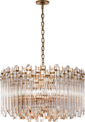 Adele Large Wide Drum Chandelier | Hand-Rubbed Antique Brass | Clear Acrylic