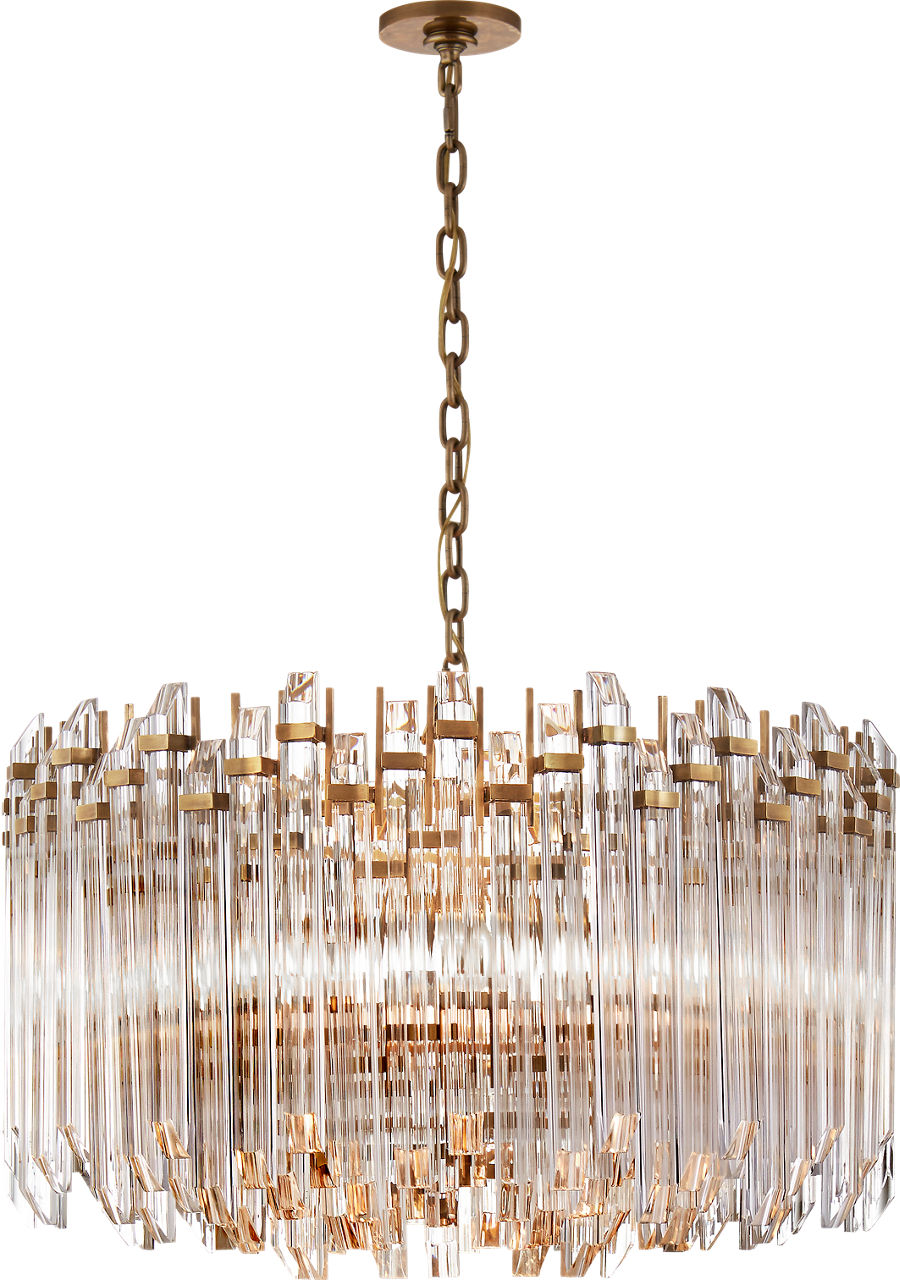 Adele Large Wide Drum Chandelier | Hand-Rubbed Antique Brass | Clear Acrylic