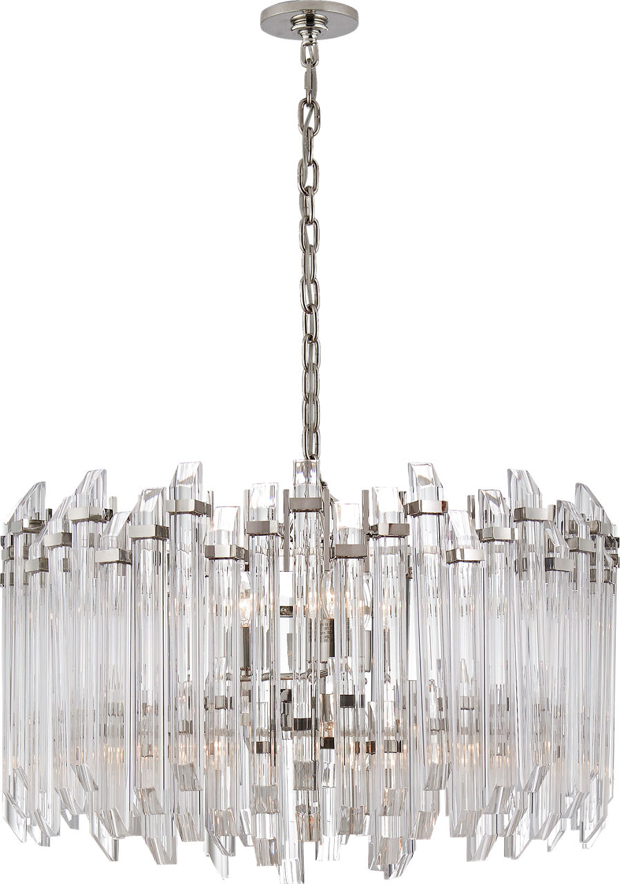 Adele Large Wide Drum Chandelier | Polished Nickel | Clear Acrylic