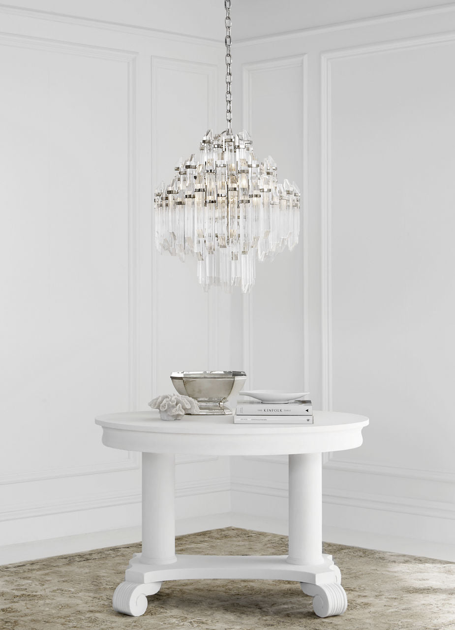 Adele Four Tier Waterfall Chandelier | Polished Nickel | Clear Acrylic
