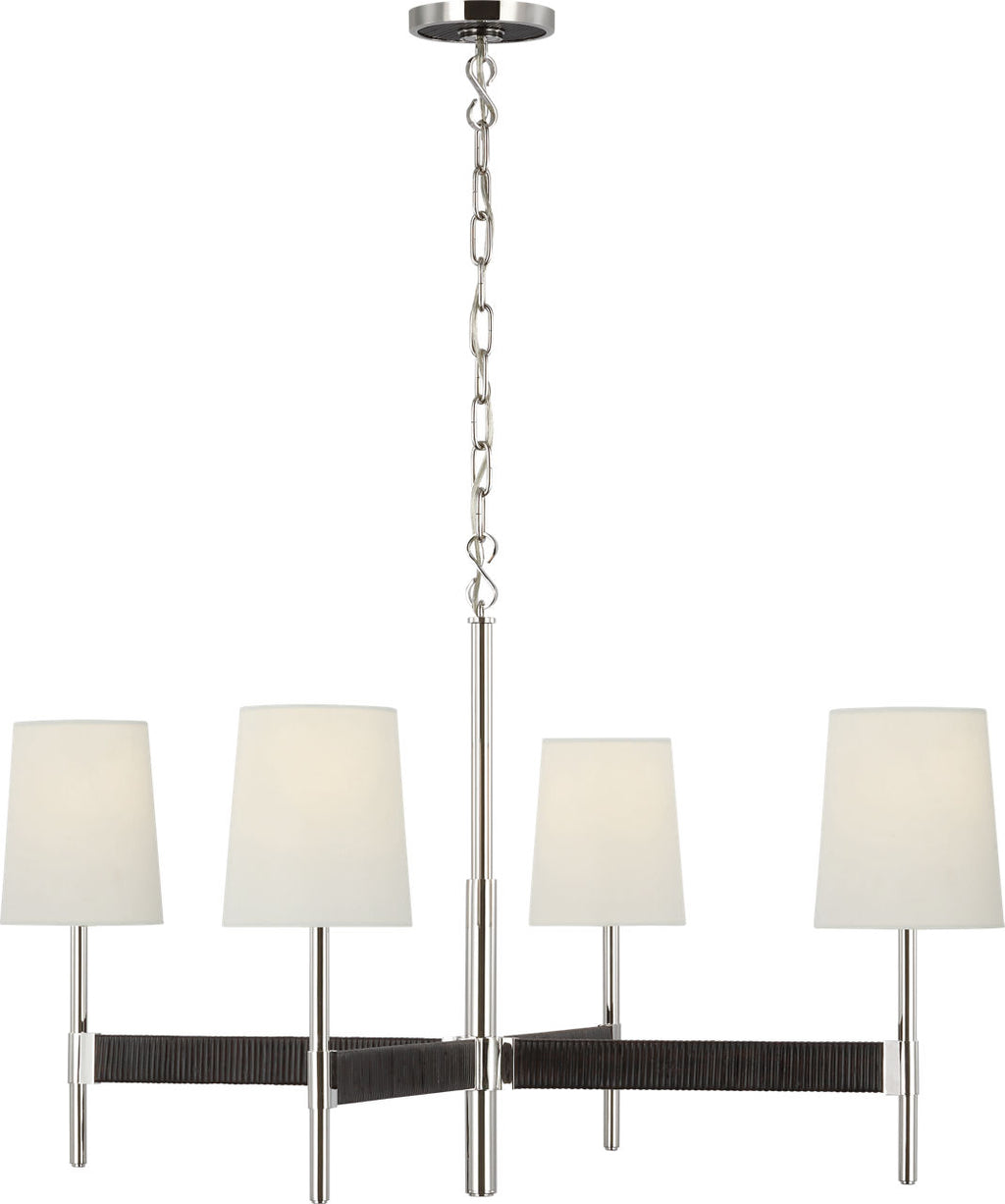 Elle Large Chandelier | Polished Nickel and Black Rattan | Linen Shades