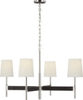Elle Large Chandelier | Polished Nickel and Black Rattan | Linen Shades