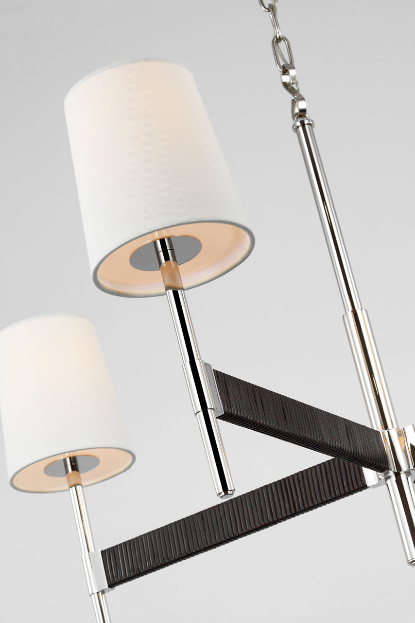 Elle Large Chandelier | Polished Nickel and Black Rattan | Linen Shades