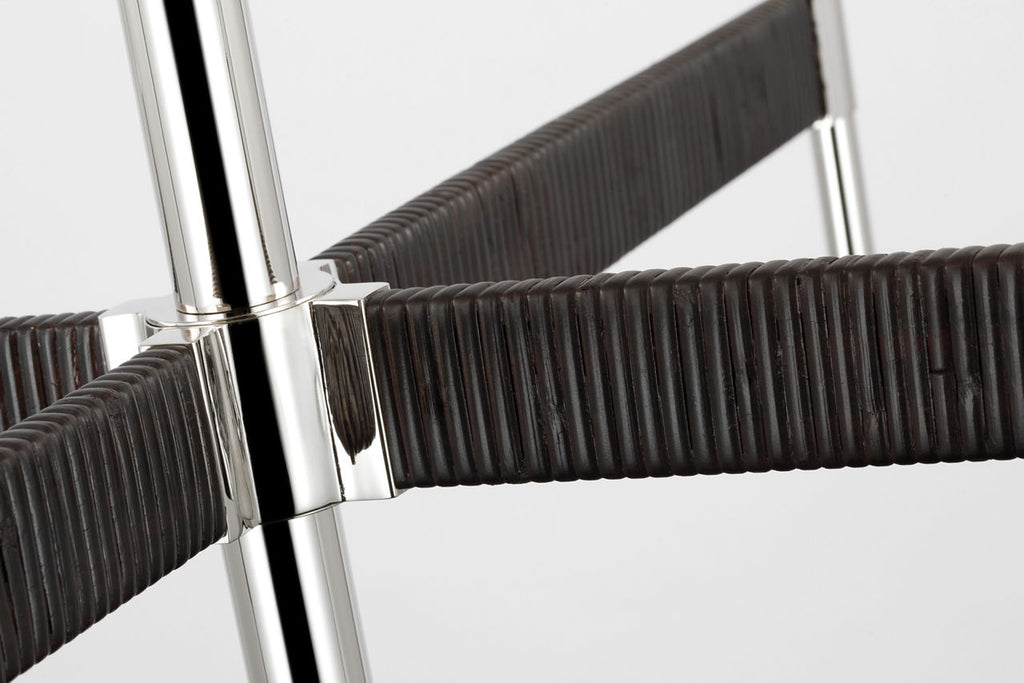 Elle Large Chandelier | Polished Nickel and Black Rattan | Linen Shades
