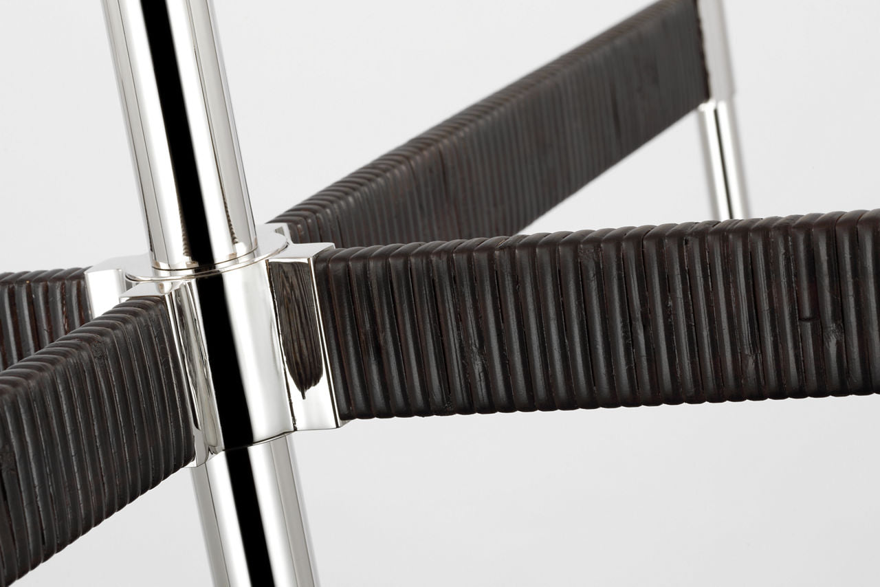 Elle Large Chandelier | Polished Nickel and Black Rattan | Linen Shades