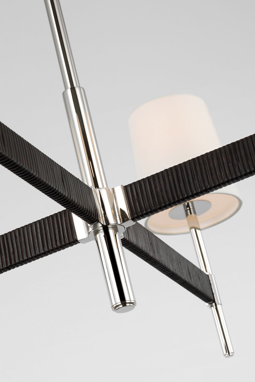 Elle Large Chandelier | Polished Nickel and Black Rattan | Linen Shades
