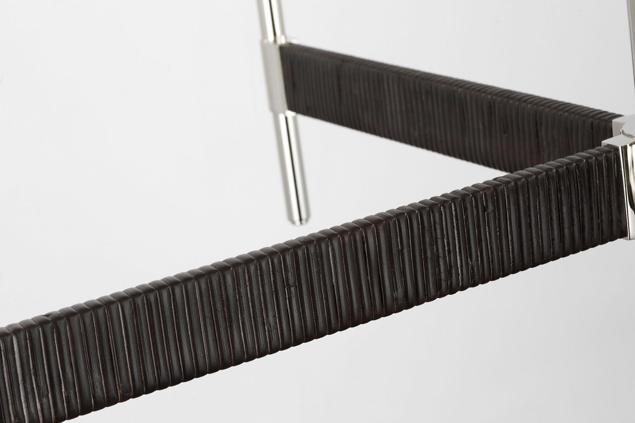 Elle Large Chandelier | Polished Nickel and Black Rattan | Linen Shades