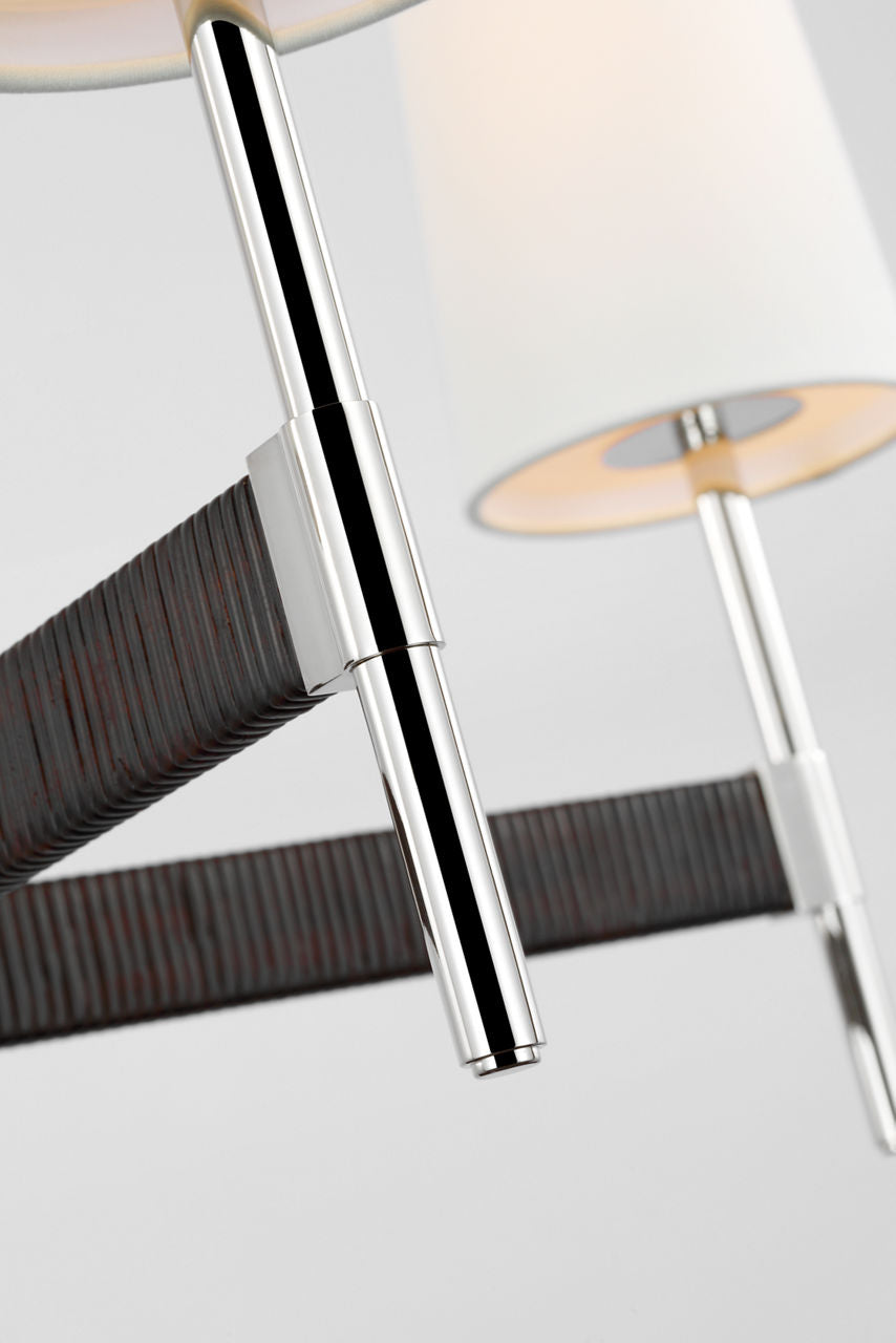 Elle Large Chandelier | Polished Nickel and Black Rattan | Linen Shades