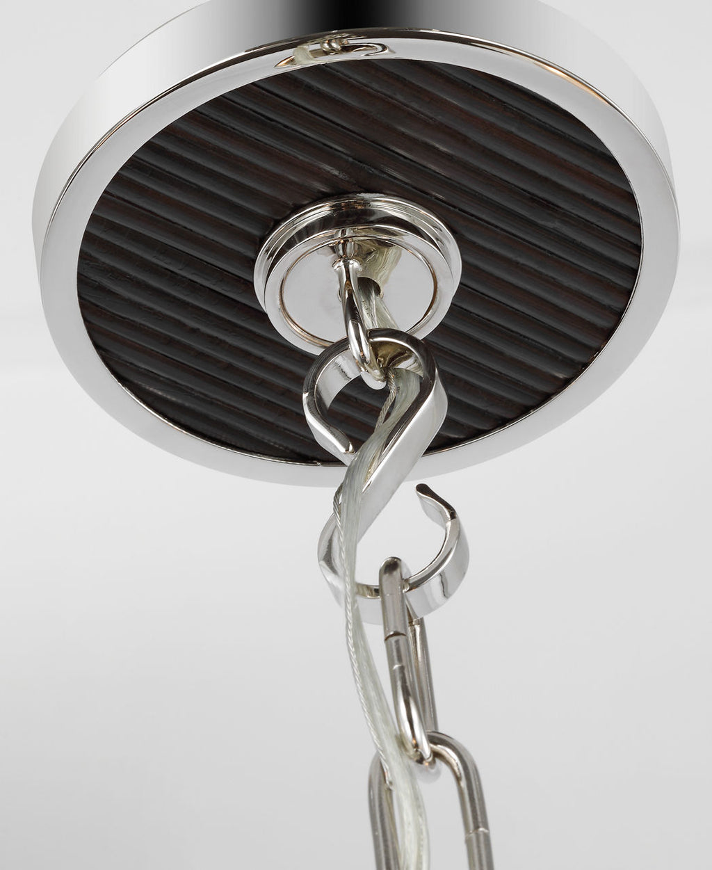 Elle Large Chandelier | Polished Nickel and Black Rattan | Linen Shades