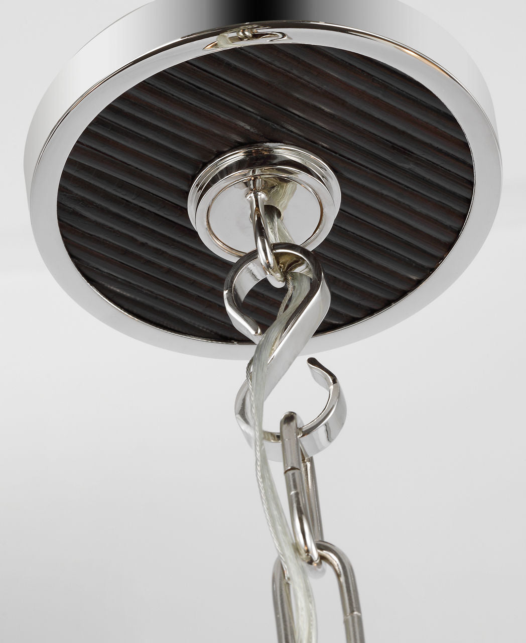 Elle Large Chandelier | Polished Nickel and Black Rattan | Linen Shades