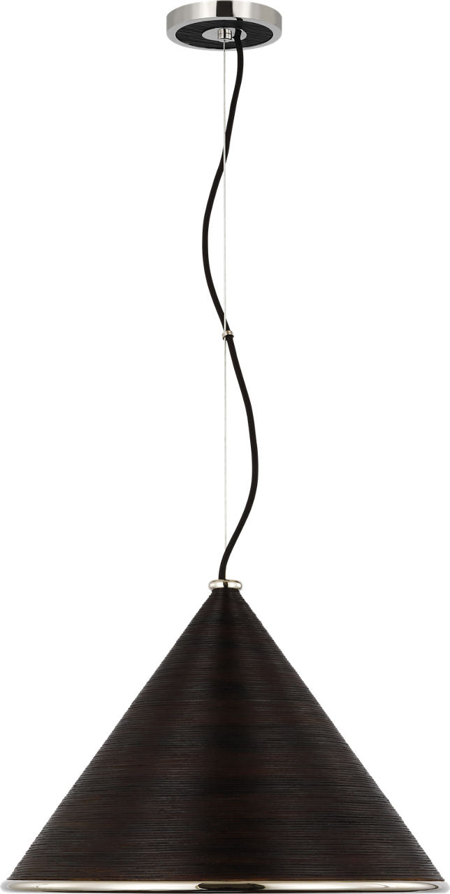 Reine Large Pendant | Polished Nickel and Black Rattan