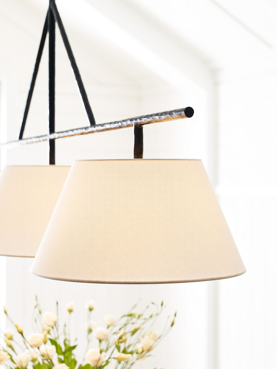 Collette Large Linear Pendant | Aged Iron | Linen Shade