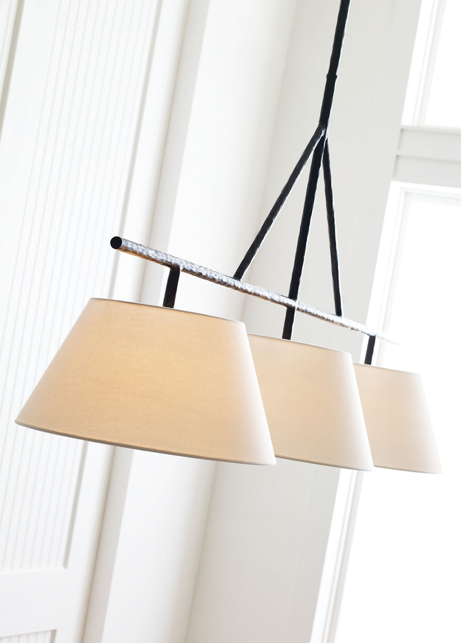 Collette Large Linear Pendant | Aged Iron | Linen Shade