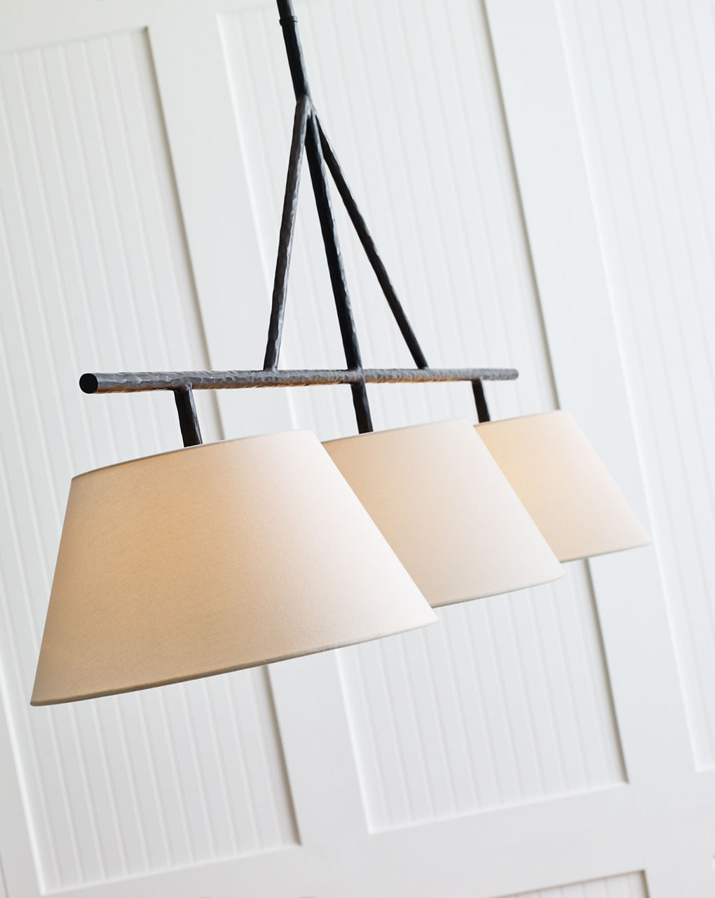 Collette Large Linear Pendant | Aged Iron | Linen Shade