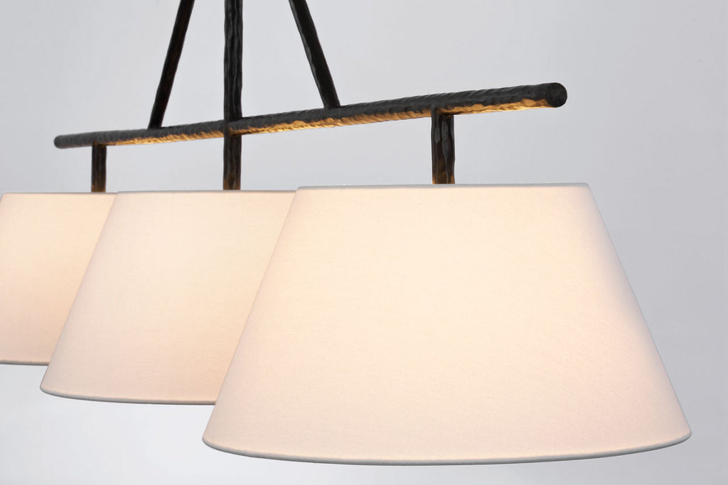 Collette Large Linear Pendant | Aged Iron | Linen Shade