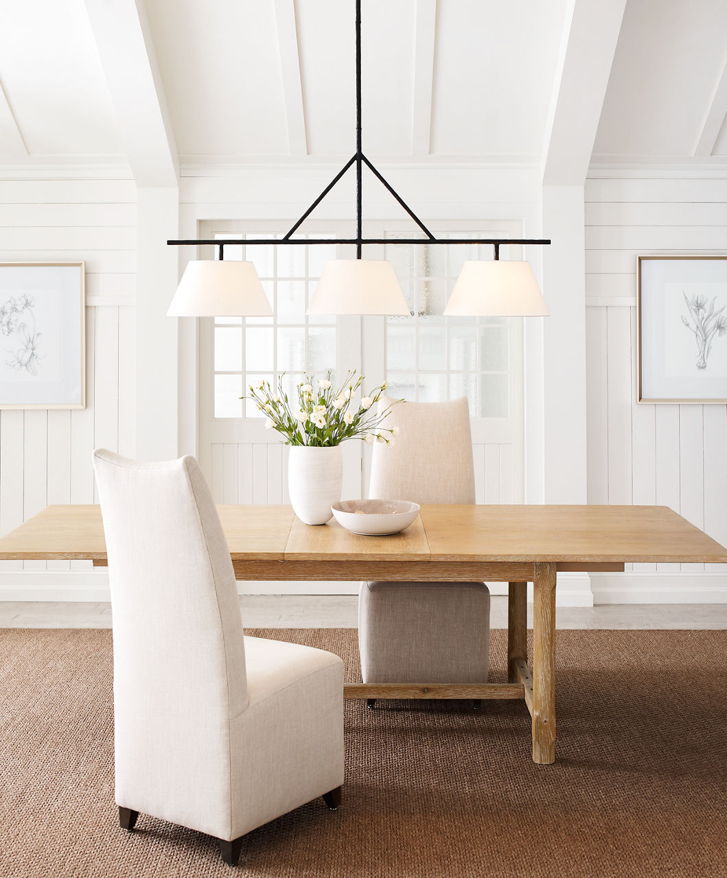 Collette Large Linear Pendant | Aged Iron | Linen Shade