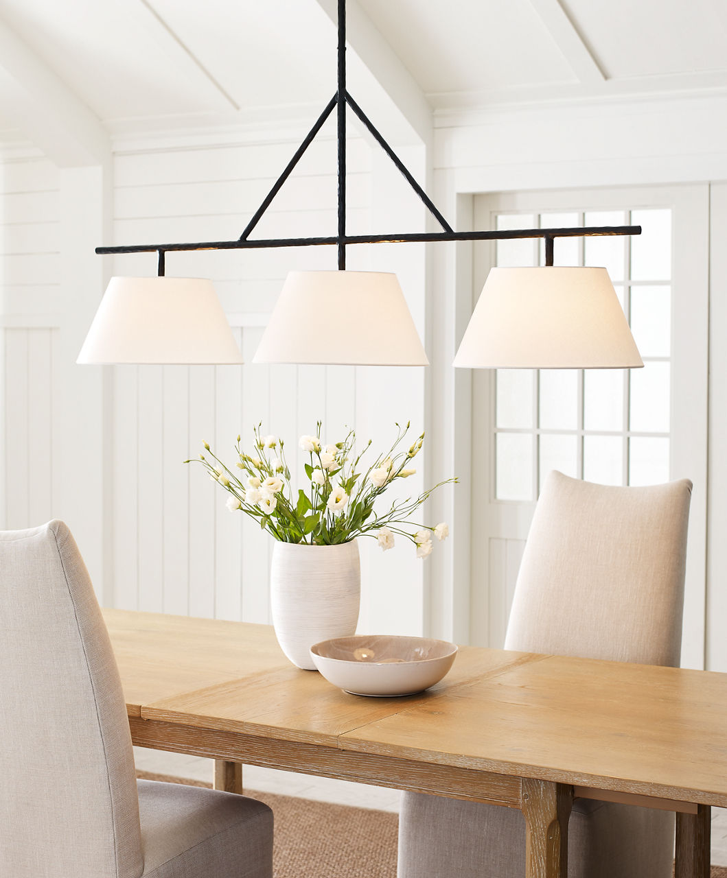Collette Large Linear Pendant | Aged Iron | Linen Shade