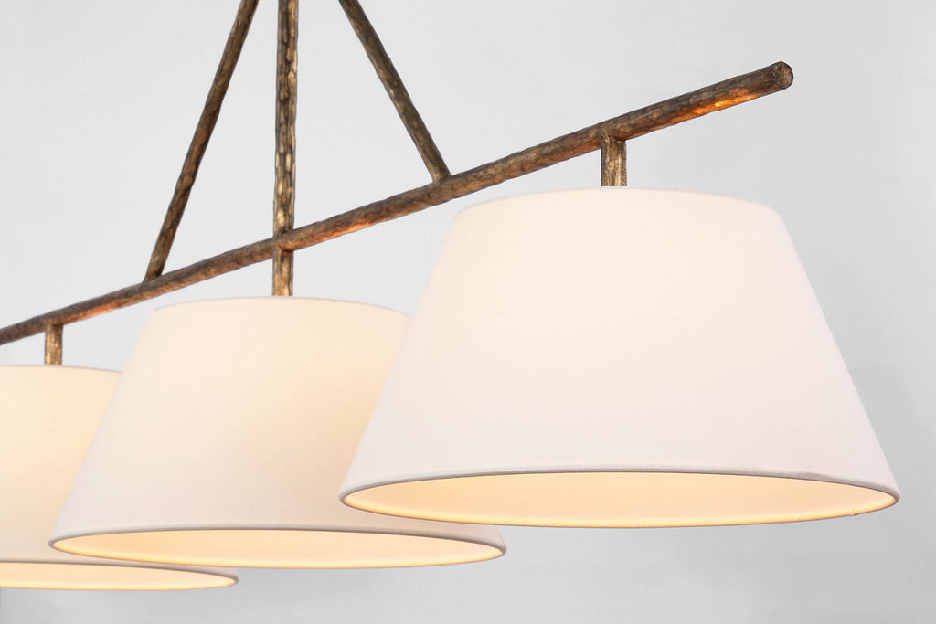 Collette Large Linear Pendant | Gilded Iron | Linen Shade
