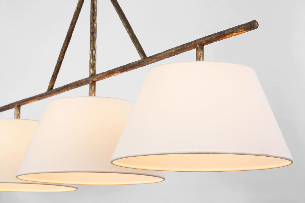 Collette Large Linear Pendant | Gilded Iron | Linen Shade