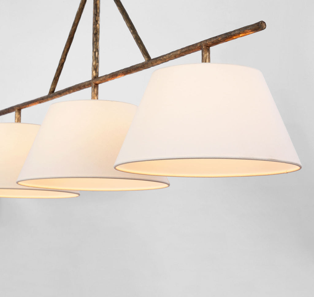 Collette Large Linear Pendant | Gilded Iron | Linen Shade