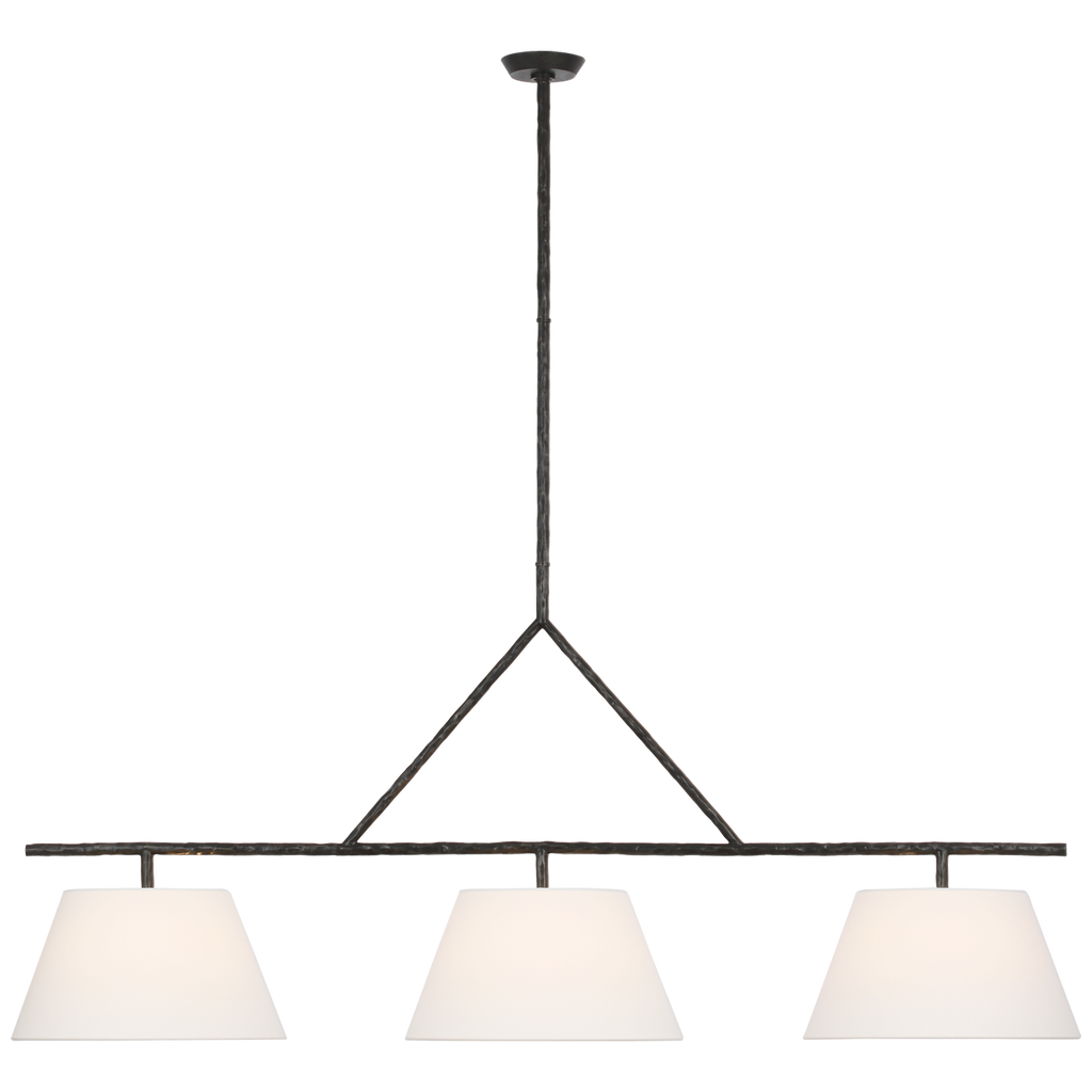 Collette 70" Linear Chandelier | Aged Iron | Linen Shades