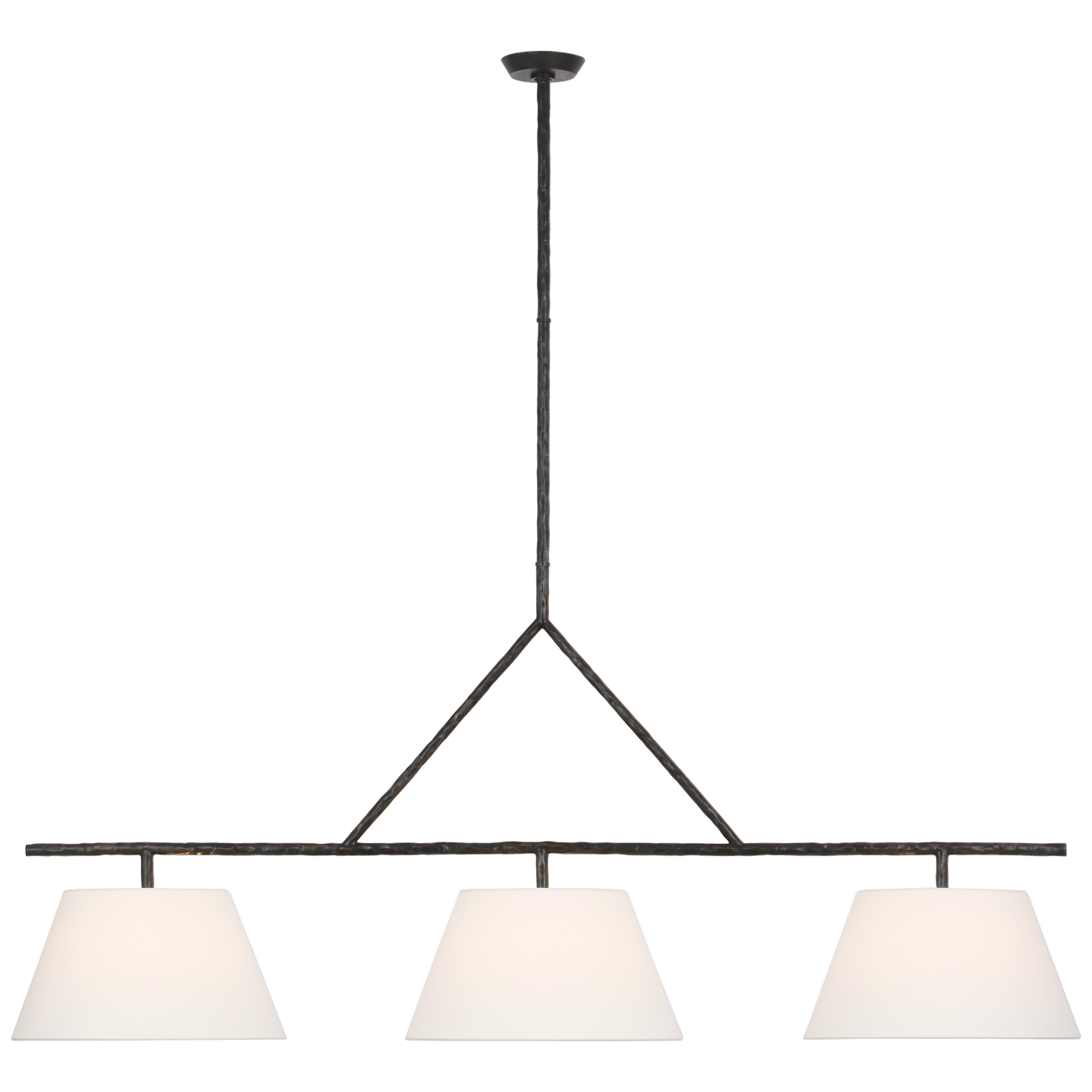 Collette 70" Linear Chandelier | Aged Iron | Linen Shades