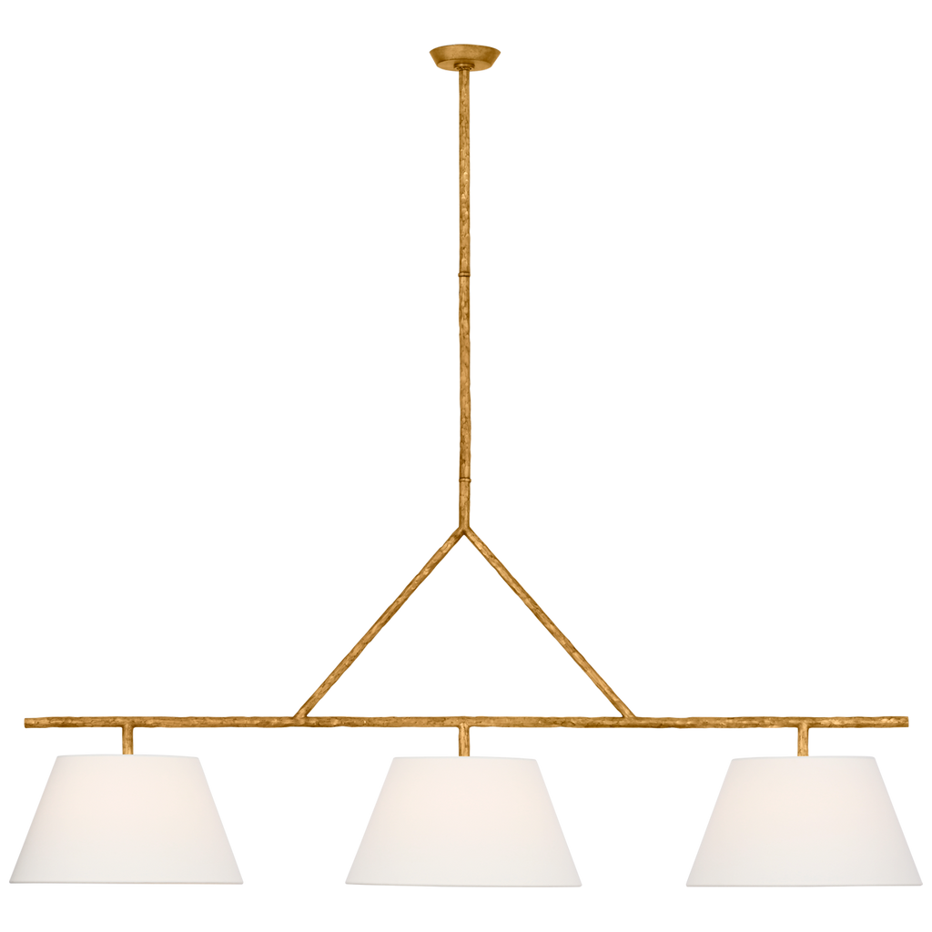 Collette 70" Linear Chandelier | Gilded Iron | Linen Shades