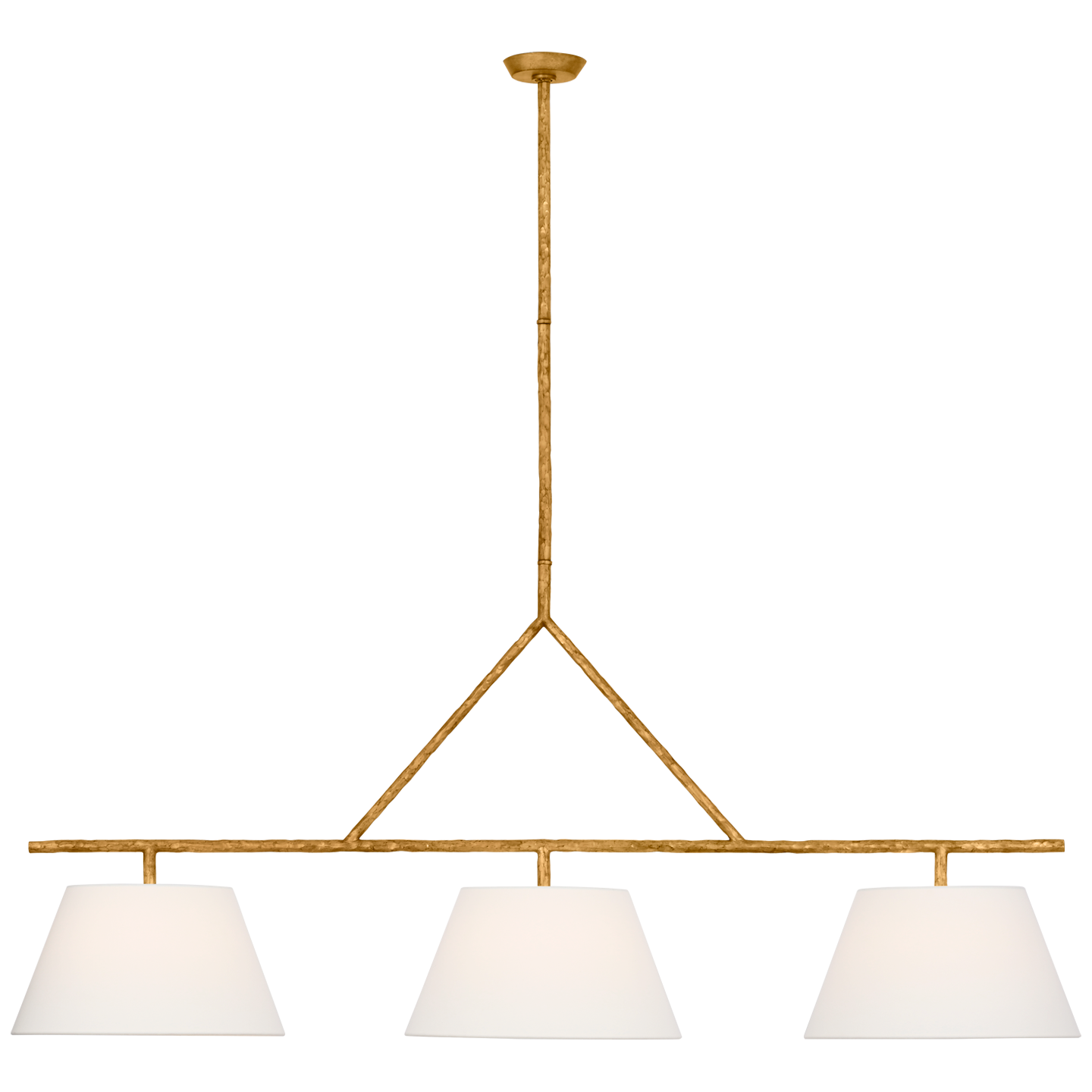 Collette 70" Linear Chandelier | Gilded Iron | Linen Shades