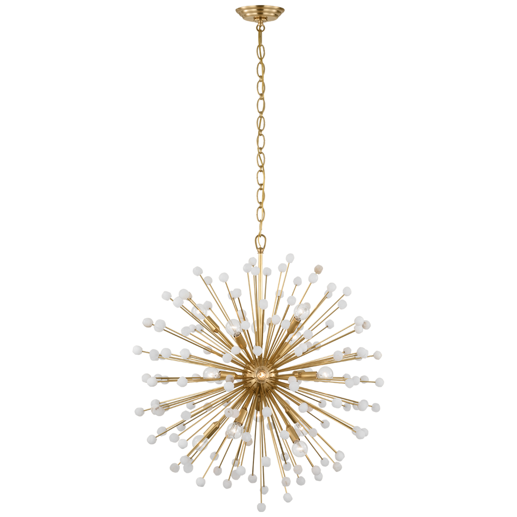 Lys 31" Chandelier | Hand-Rubbed Antique Brass and Alabaster