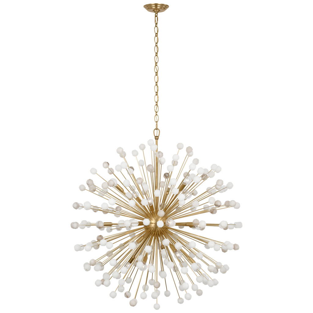 Lys 41" Chandelier | Hand-Rubbed Antique Brass and Alabaster