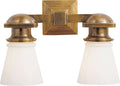 New York Subway Double Light | Hand-Rubbed Antique Brass | White Glass