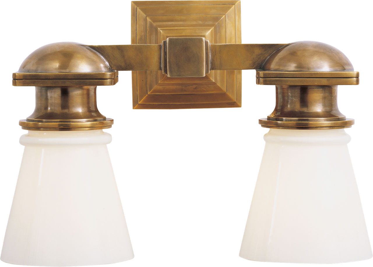 New York Subway Double Light | Hand-Rubbed Antique Brass | White Glass