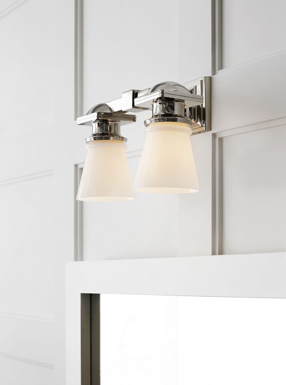 New York Subway Double Light | Polished Nickel | White Glass