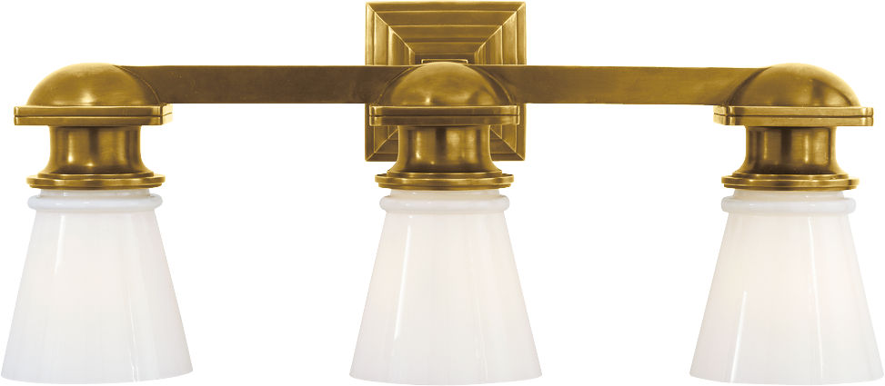 New York Subway Triple Light | Hand-Rubbed Antique Brass | White Glass